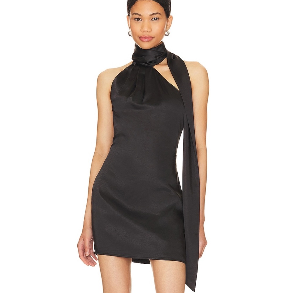superdown Sleek Black Tie-Neck Mini Dress